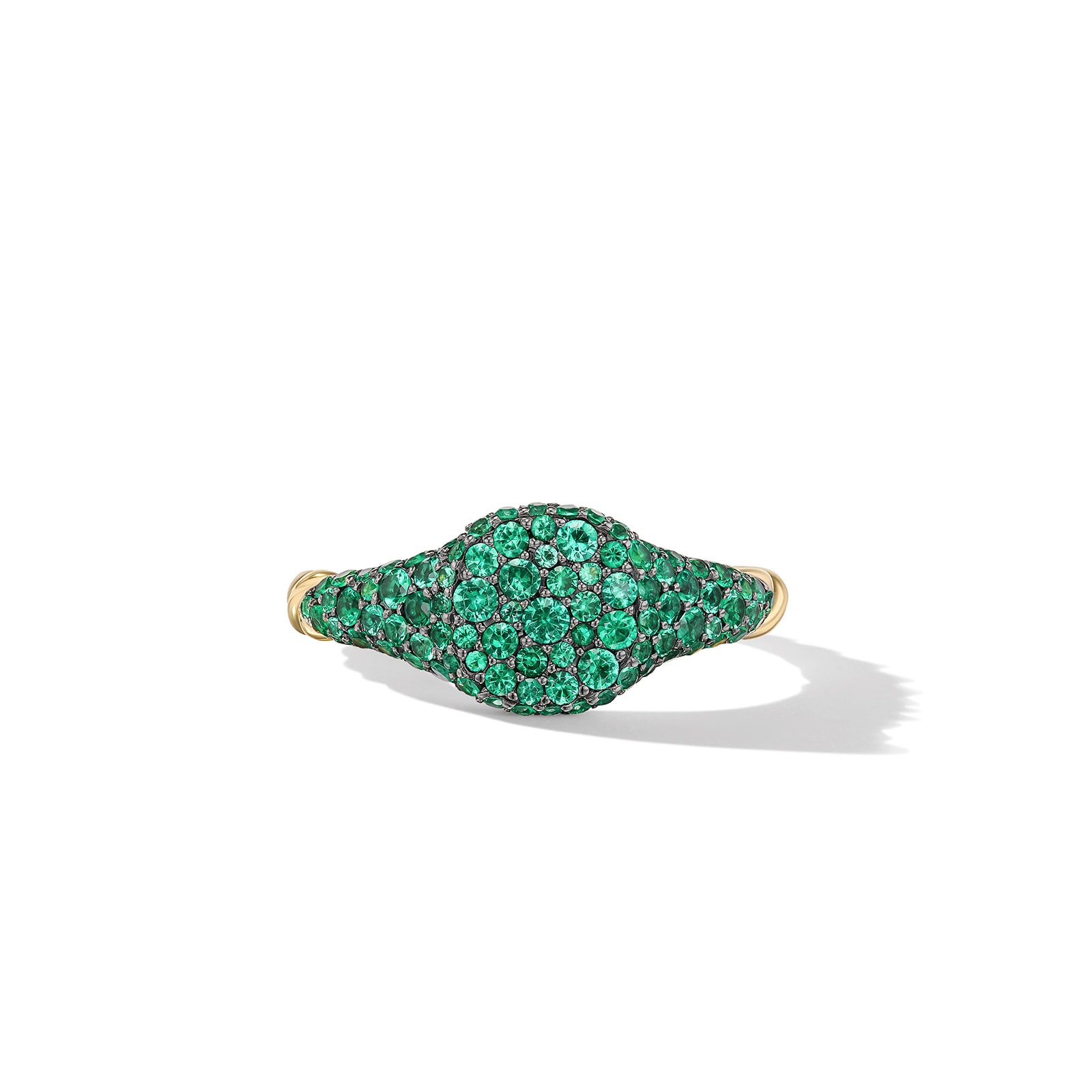 David Yurman Petite Pavé Pinky Ring in 18ct Yellow Gold with Emeralds, 7mm David Yurman Petite Pavé Pinky Ring in 18ct Yellow Gold with Emeralds, 7mm