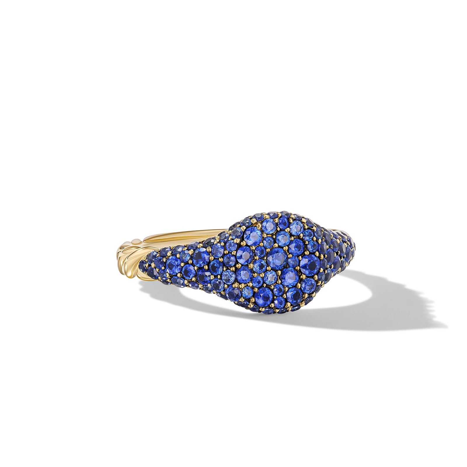 David Yurman Petite Pavé Pinky Ring in 18ct Yellow Gold with Sapphires, 7mm David Yurman Petite Pavé Pinky Ring in 18ct Yellow Gold with Sapphires, 7mm