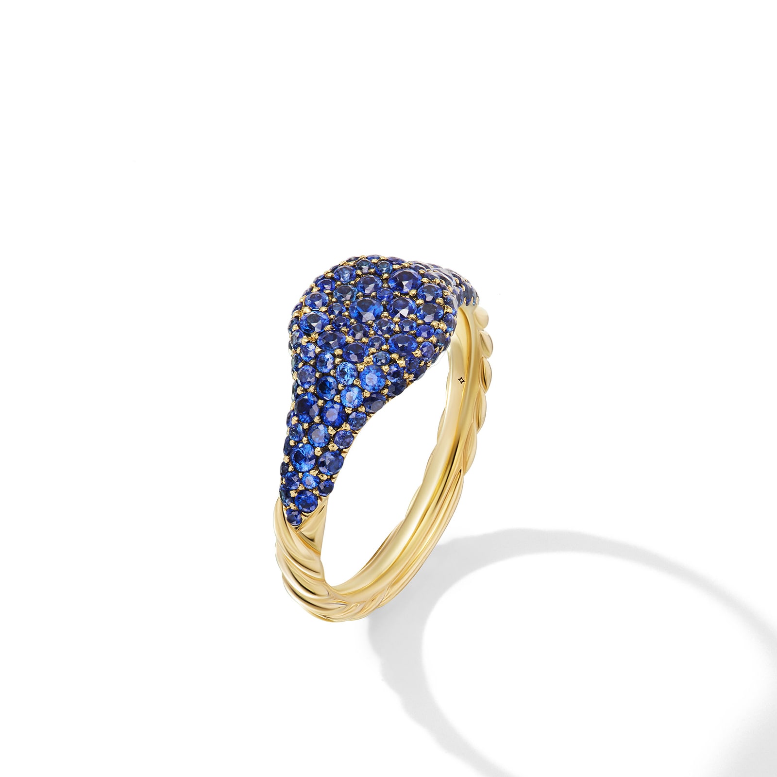 David Yurman Petite Pavé Pinky Ring in 18ct Yellow Gold with Sapphires, 7mm David Yurman Petite Pavé Pinky Ring in 18ct Yellow Gold with Sapphires, 7mm