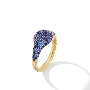 David Yurman Petite Pavé Pinky Ring in 18ct Yellow Gold with Sapphires, 7mm