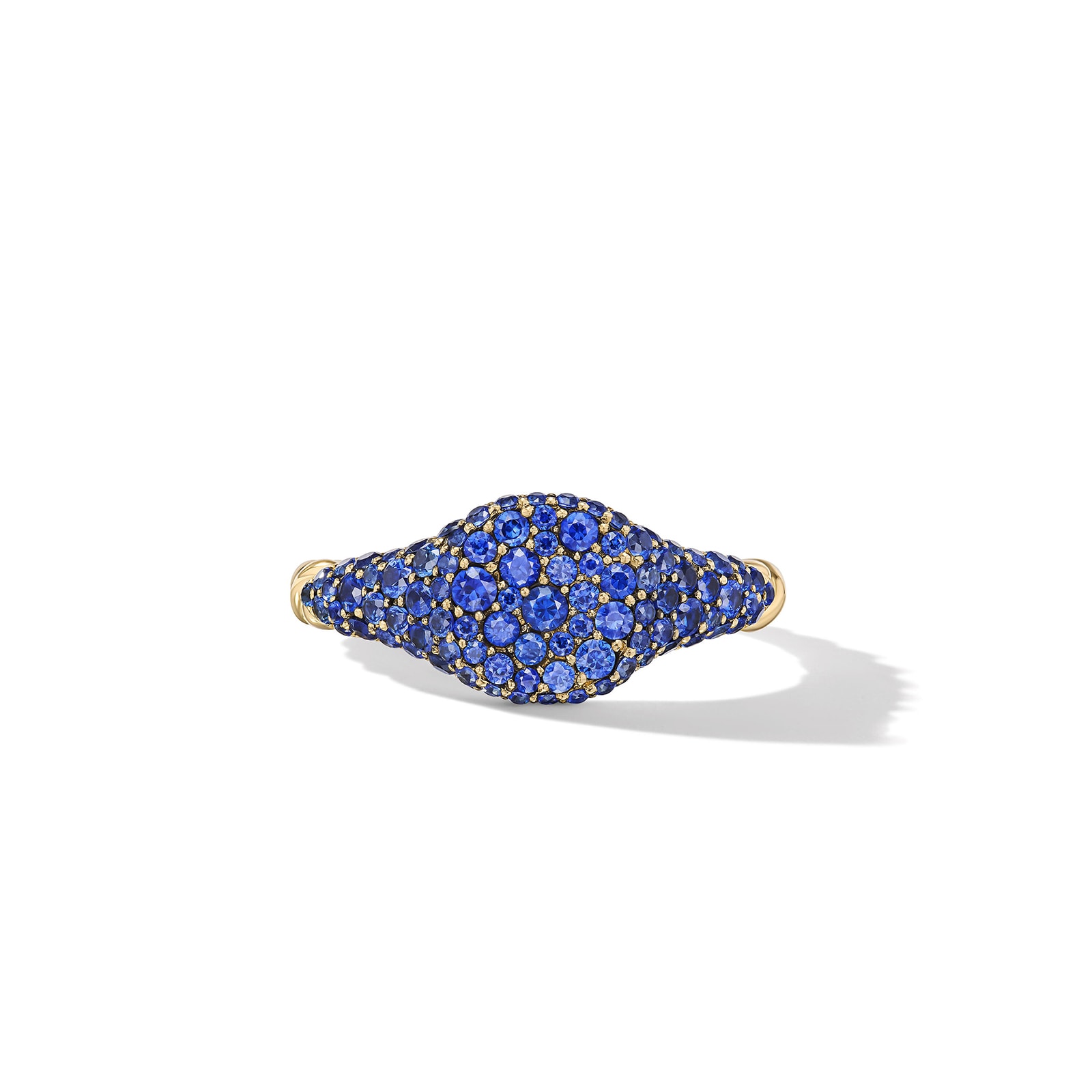 David Yurman Petite Pavé Pinky Ring in 18ct Yellow Gold with Sapphires, 7mm David Yurman Petite Pavé Pinky Ring in 18ct Yellow Gold with Sapphires, 7mm
