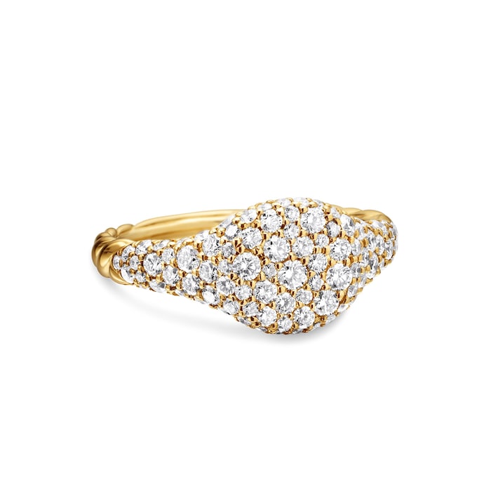 David Yurman Petite Pavé Pinky Ring in 18ct Yellow Gold with Diamonds, 7mm