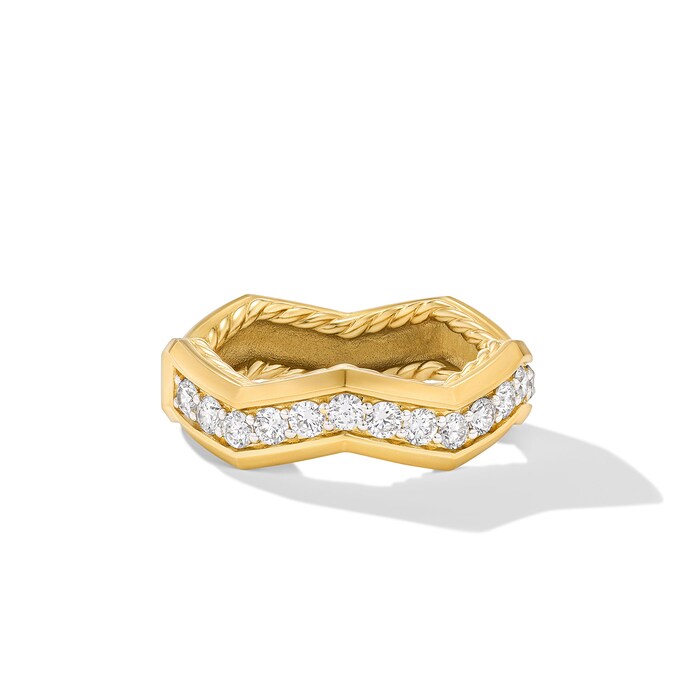 David Yurman Zig Zag Stax™ Ring in 18ct Yellow Gold with Diamonds, 5mm