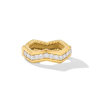 David Yurman Zig Zag Stax™ Ring in 18ct Yellow Gold with Diamonds, 5mm
