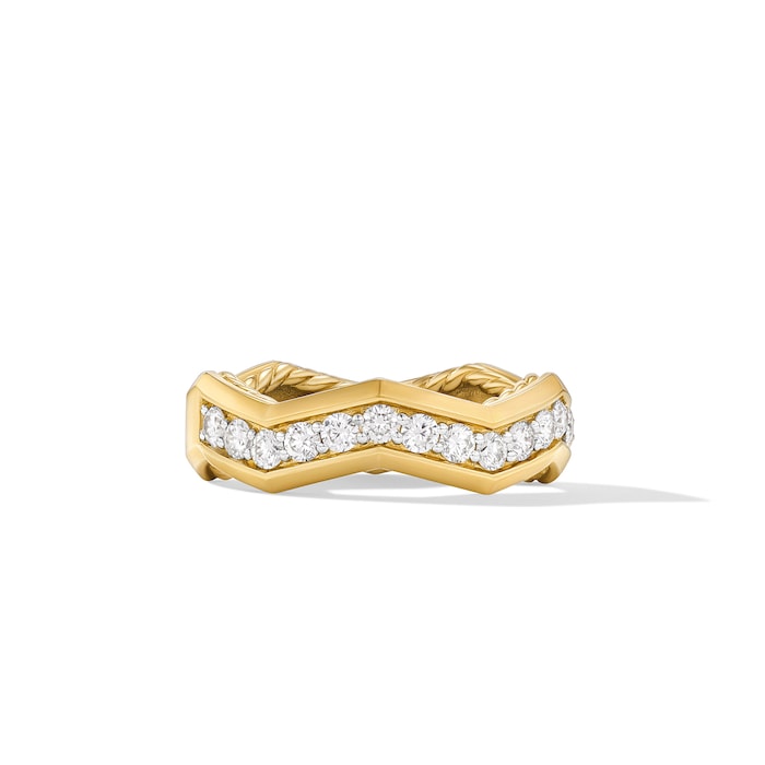 David Yurman Zig Zag Stax™ Ring in 18ct Yellow Gold with Diamonds, 5mm