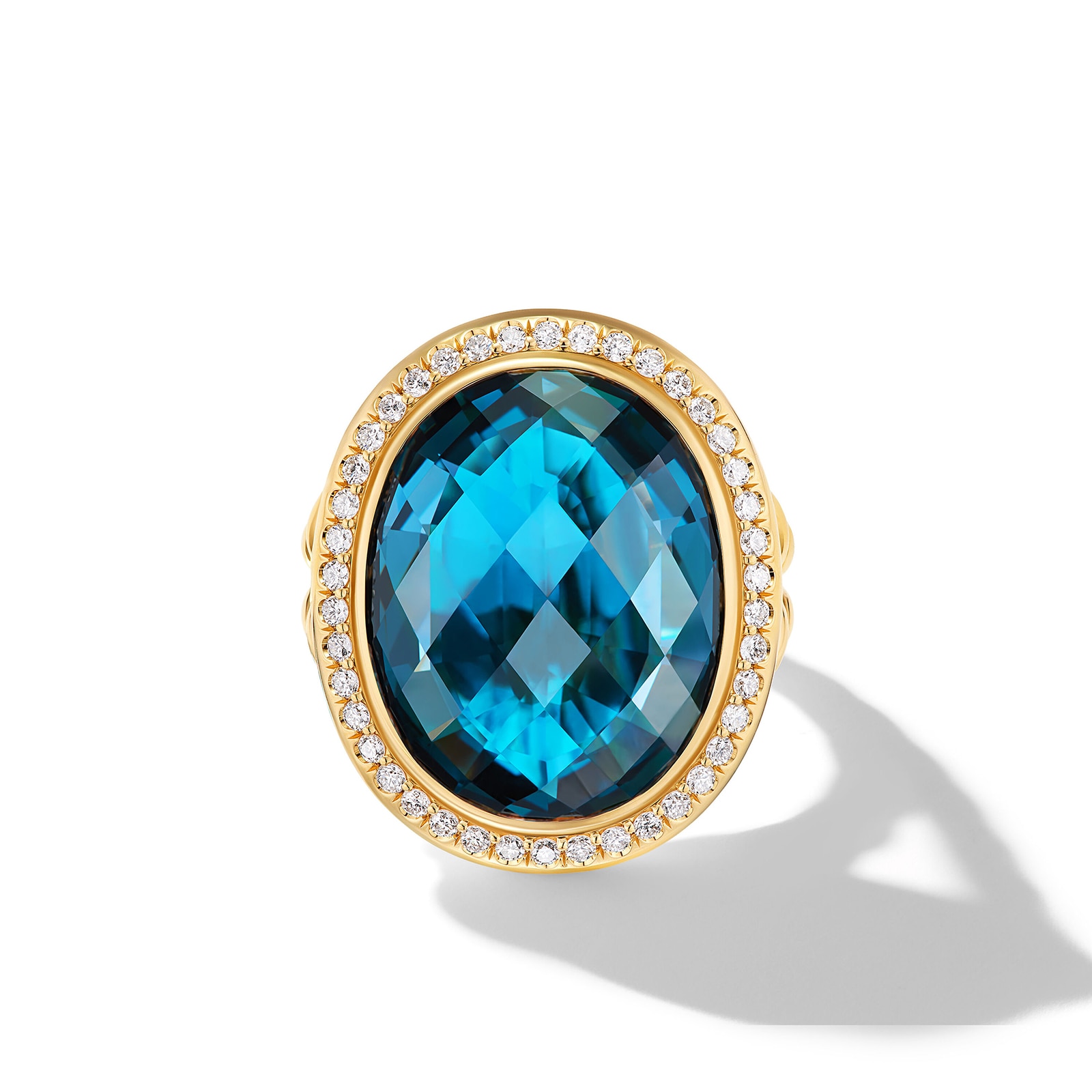 David Yurman Albion® Oval Ring in 18ct Yellow Gold with Hampton Blue Topaz and Diamonds, 21mm David Yurman Albion® Oval Ring in 18ct Yellow Gold with Hampton Blue Topaz and Diamonds, 21mm