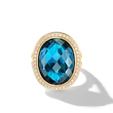 David Yurman Albion® Oval Ring in 18ct Yellow Gold with Hampton Blue Topaz and Diamonds, 21mm
