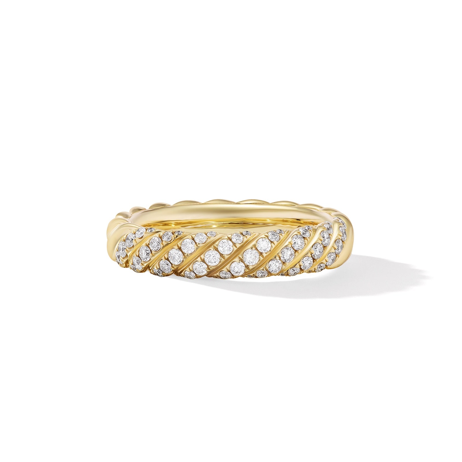 David Yurman Sculpted Cable Band Ring in 18ct Yellow Gold with Diamonds, 4.6mm David Yurman Sculpted Cable Band Ring in 18ct Yellow Gold with Diamonds, 4.6mm