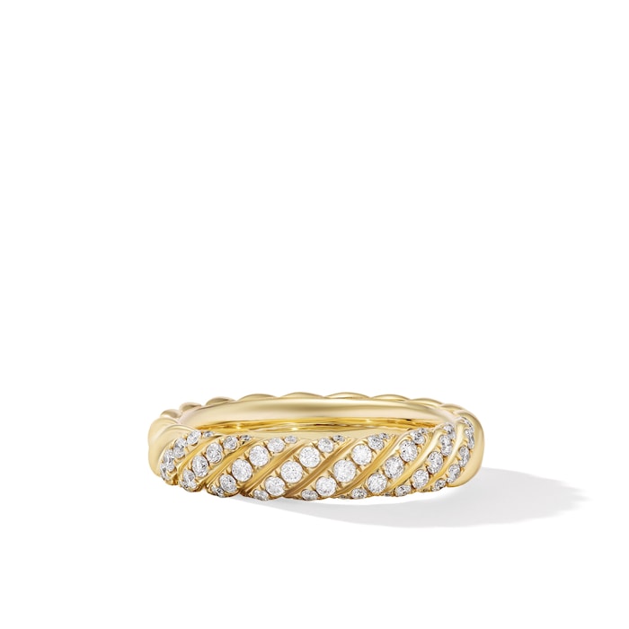 David Yurman Sculpted Cable Band Ring in 18ct Yellow Gold with Diamonds, 4.6mm