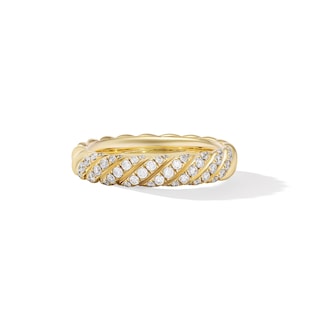 David Yurman Sculpted Cable Band Ring in 18ct Yellow Gold with Diamonds, 4.6mm