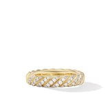 David Yurman Sculpted Cable Band Ring in 18ct Yellow Gold with Diamonds, 4.6mm