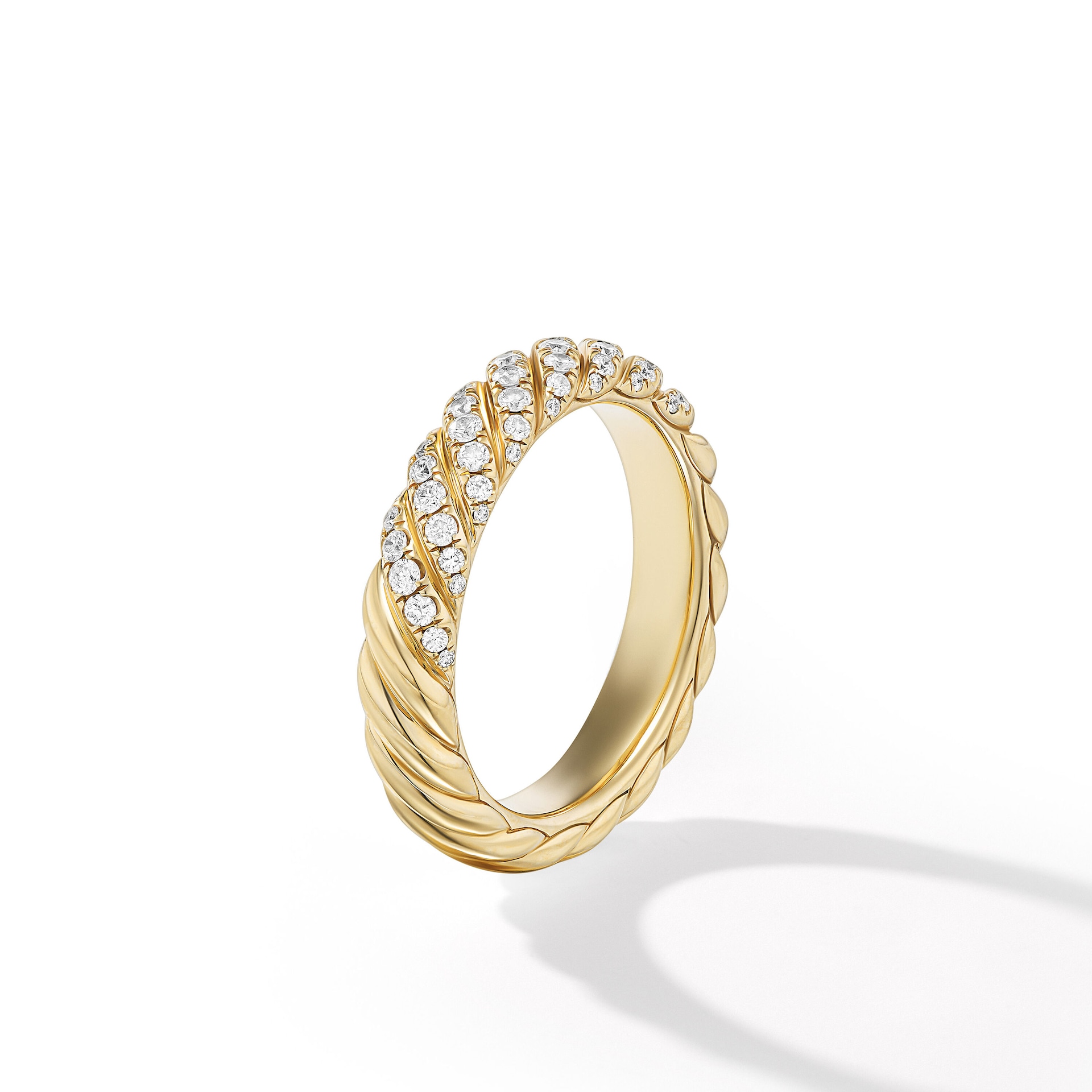 David Yurman Sculpted Cable Band Ring in 18ct Yellow Gold with Diamonds, 4.6mm