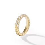 David Yurman Sculpted Cable Band Ring in 18ct Yellow Gold with Diamonds, 4.6mm