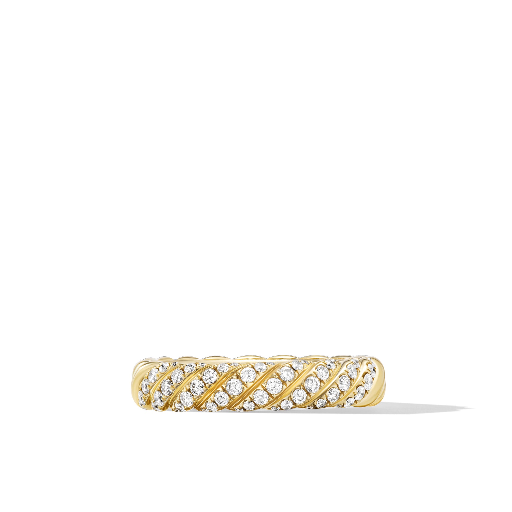 David Yurman Sculpted Cable Band Ring in 18ct Yellow Gold with Diamonds, 4.6mm David Yurman Sculpted Cable Band Ring in 18ct Yellow Gold with Diamonds, 4.6mm