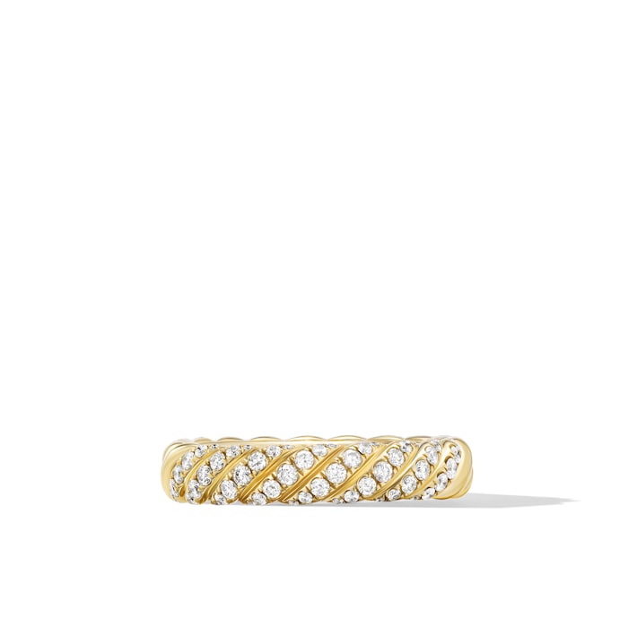 David Yurman Sculpted Cable Band Ring in 18ct Yellow Gold with Diamonds, 4.6mm