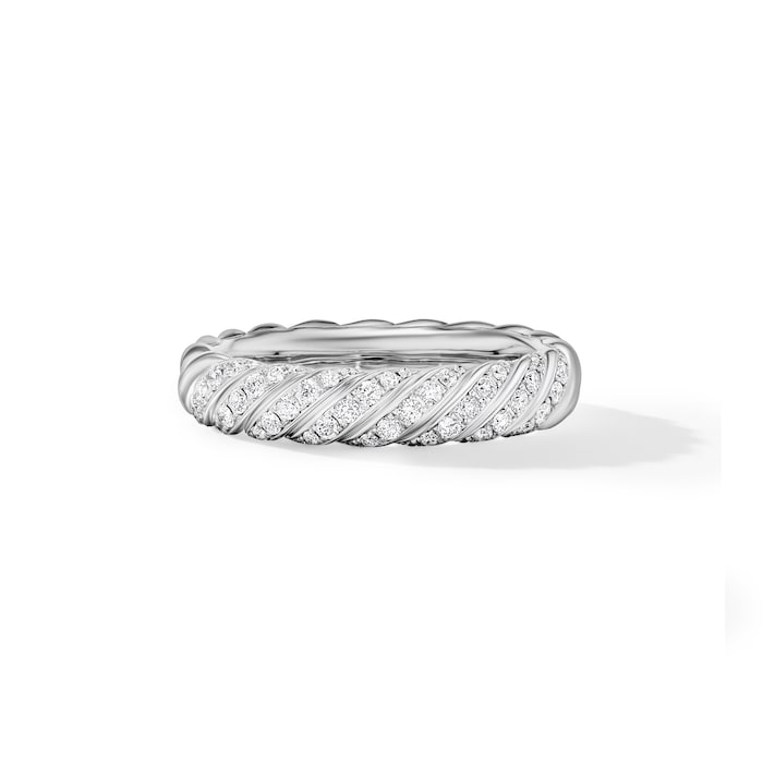 David Yurman Sculpted Cable Band Ring in 18ct White Gold with Diamonds, 4.6mm