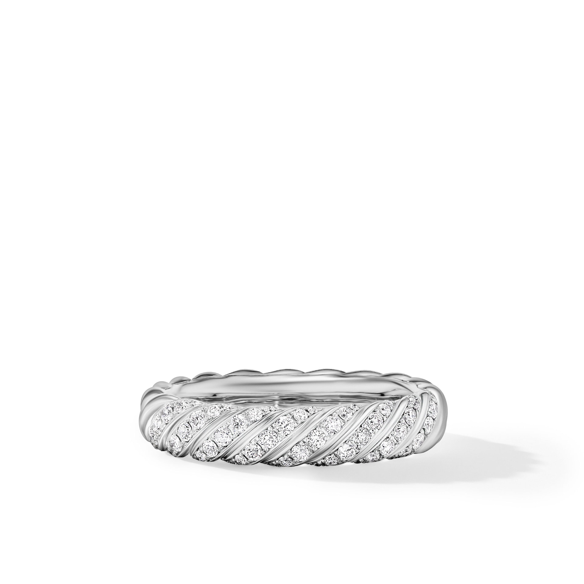 David Yurman Sculpted Cable Band Ring in 18ct White Gold with Diamonds, 4.6mm