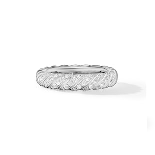 David Yurman Sculpted Cable Band Ring in 18ct White Gold with Diamonds, 4.6mm