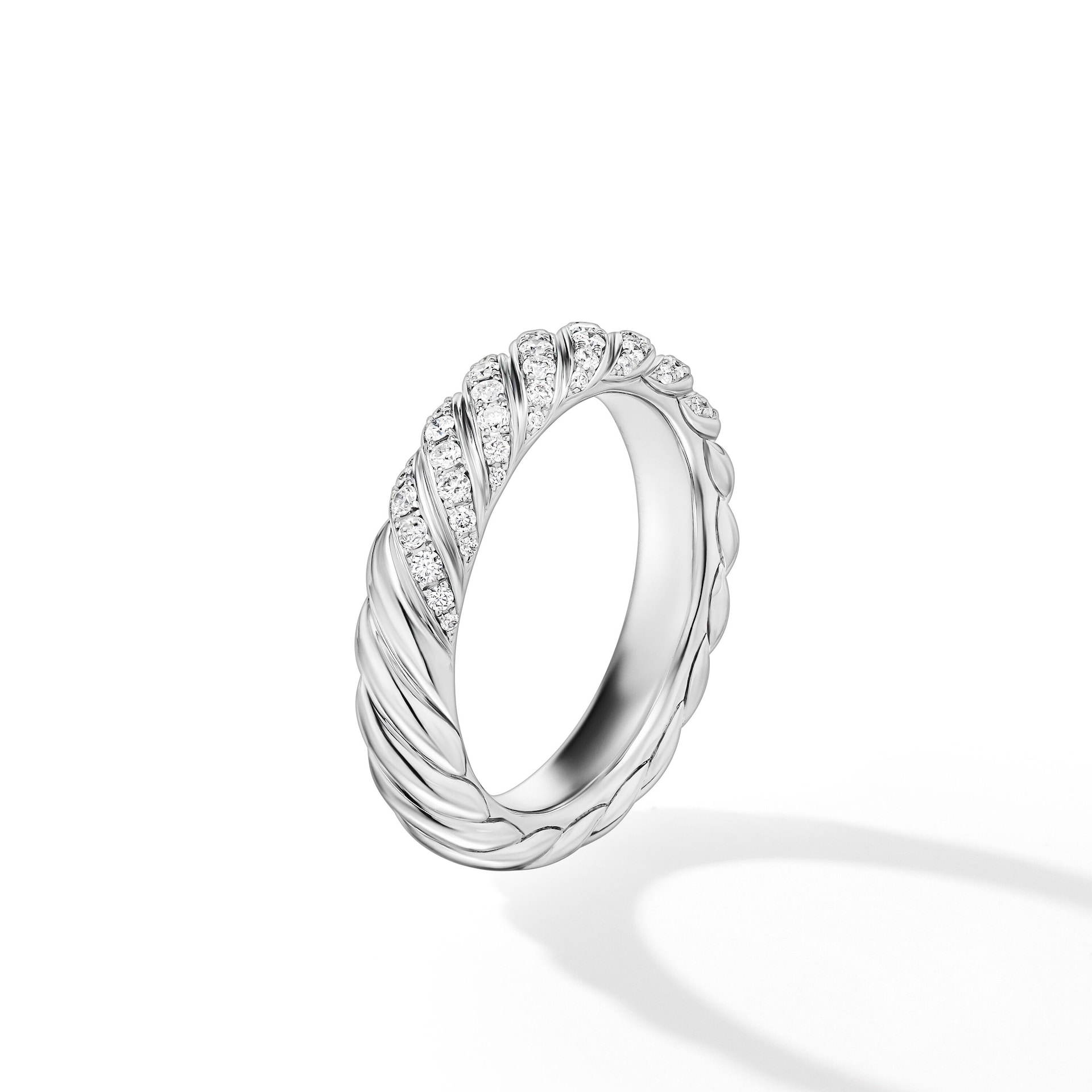 David Yurman Sculpted Cable Band Ring in 18ct White Gold with Diamonds, 4.6mm