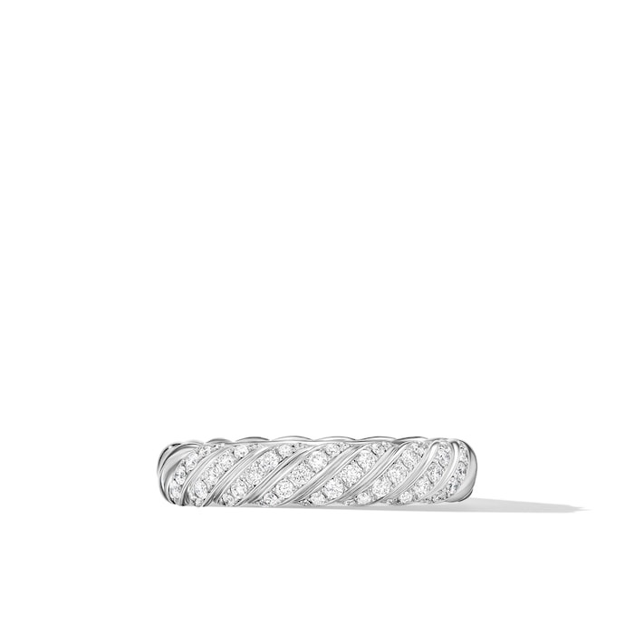 David Yurman Sculpted Cable Band Ring in 18ct White Gold with Diamonds, 4.6mm