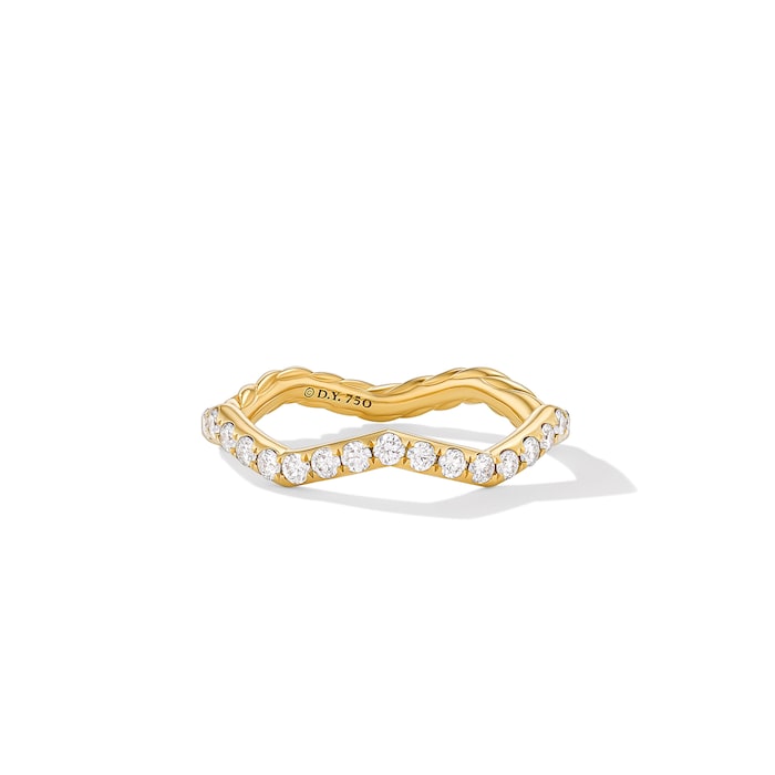 David Yurman Zig Zag Stax™ Ring in 18ct Yellow Gold with Diamonds, 2mm