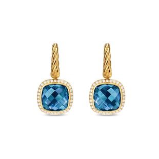 David Yurman Albion® Drop Earrings In 18ct Yellow Gold with Hampton Blue Topaz and Diamonds, 10mm