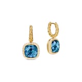 David Yurman Albion® Drop Earrings In 18ct Yellow Gold with Hampton Blue Topaz and Diamonds, 10mm