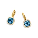 David Yurman Albion® Drop Earrings In 18ct Yellow Gold with Hampton Blue Topaz and Diamonds, 10mm