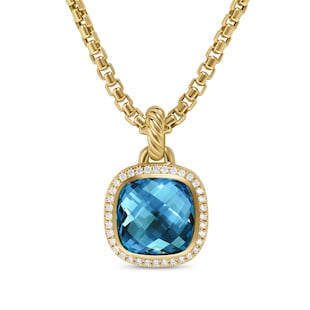 David Yurman Albion® Pendant In 18ct Yellow Gold with Hampton Blue Topaz and Diamonds, 11mm
