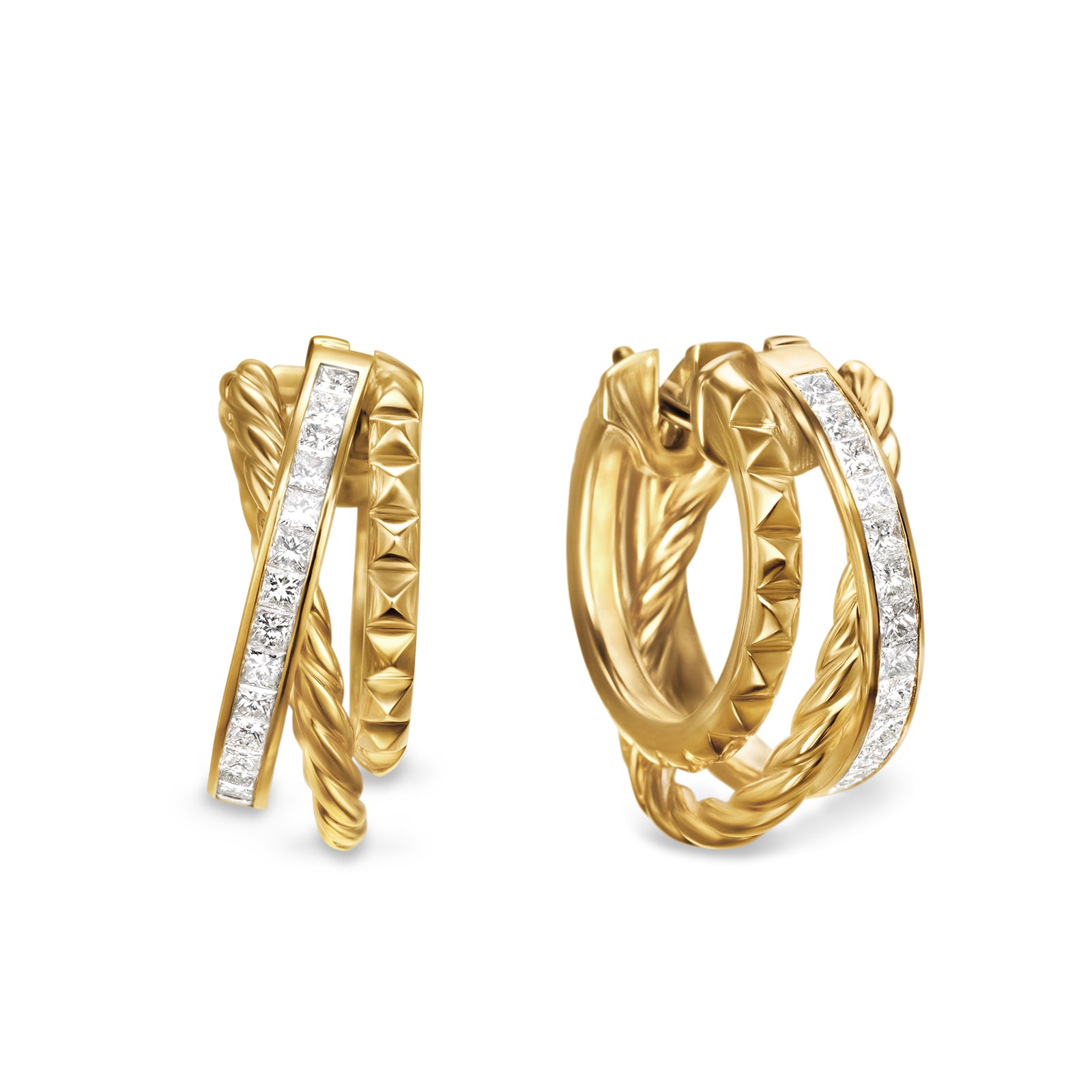 Crossover Trio Multi Row Hoop Earrings In 18ct Yellow Gold With Diamonds, 18mm image