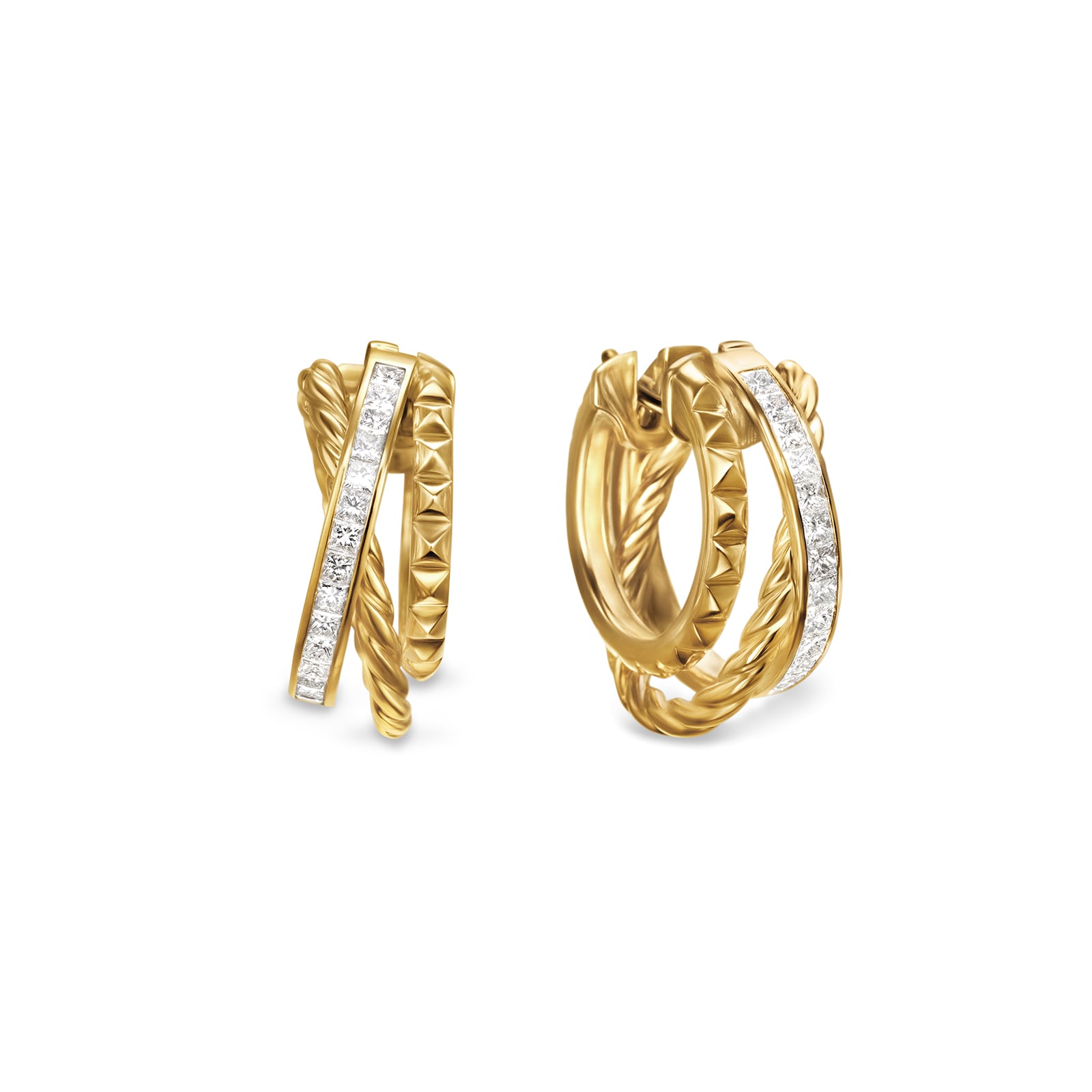 David Yurman Crossover Trio Multi Row Hoop Earrings In 18ct Yellow Gold With Diamonds, 18mm David Yurman Crossover Trio Multi Row Hoop Earrings In 18ct Yellow Gold With Diamonds, 18mm