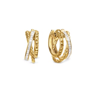 David Yurman Crossover Trio Multi Row Hoop Earrings In 18ct Yellow Gold With Diamonds, 18mm