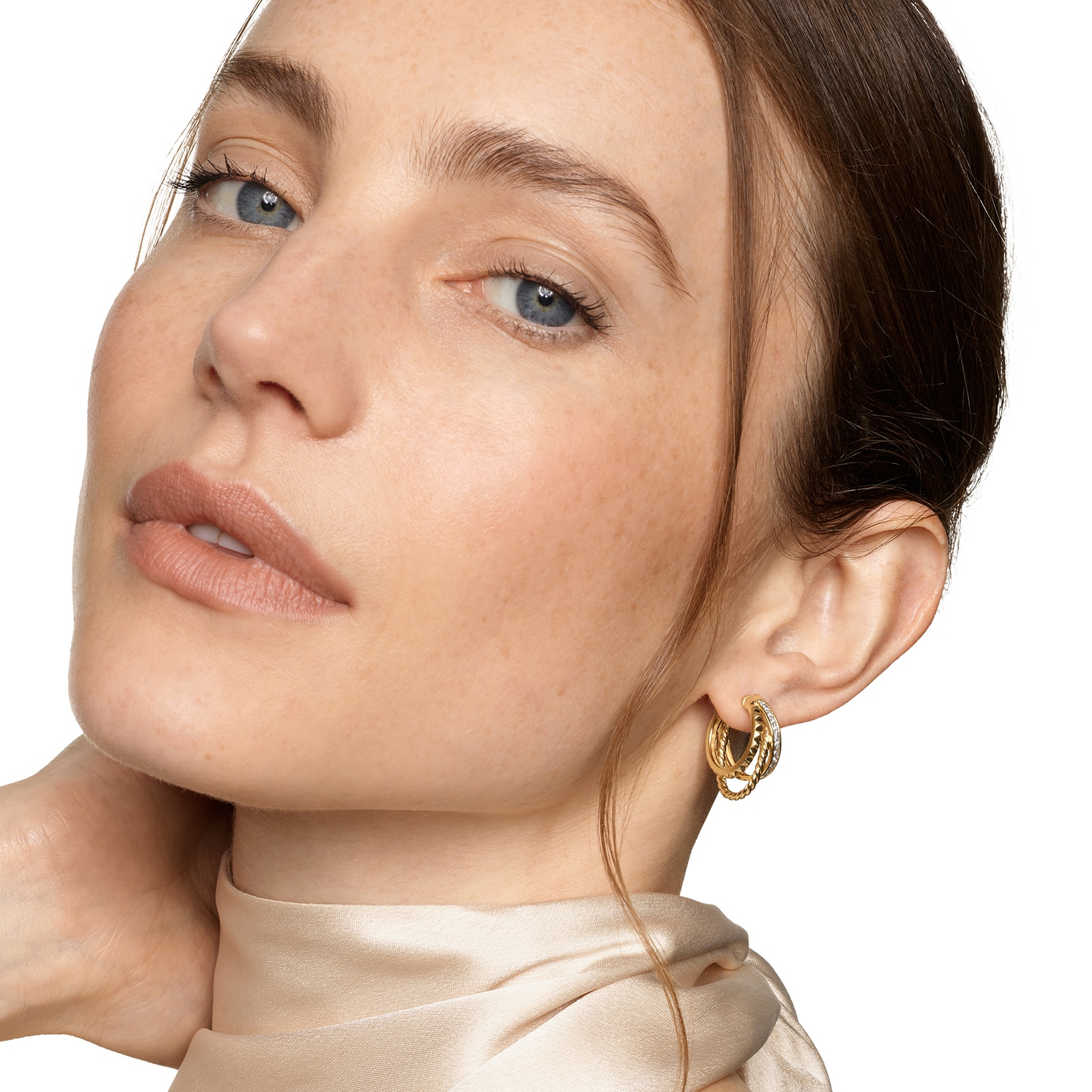 David Yurman Crossover Trio Multi Row Hoop Earrings In 18ct Yellow Gold With Diamonds, 18mm David Yurman Crossover Trio Multi Row Hoop Earrings In 18ct Yellow Gold With Diamonds, 18mm