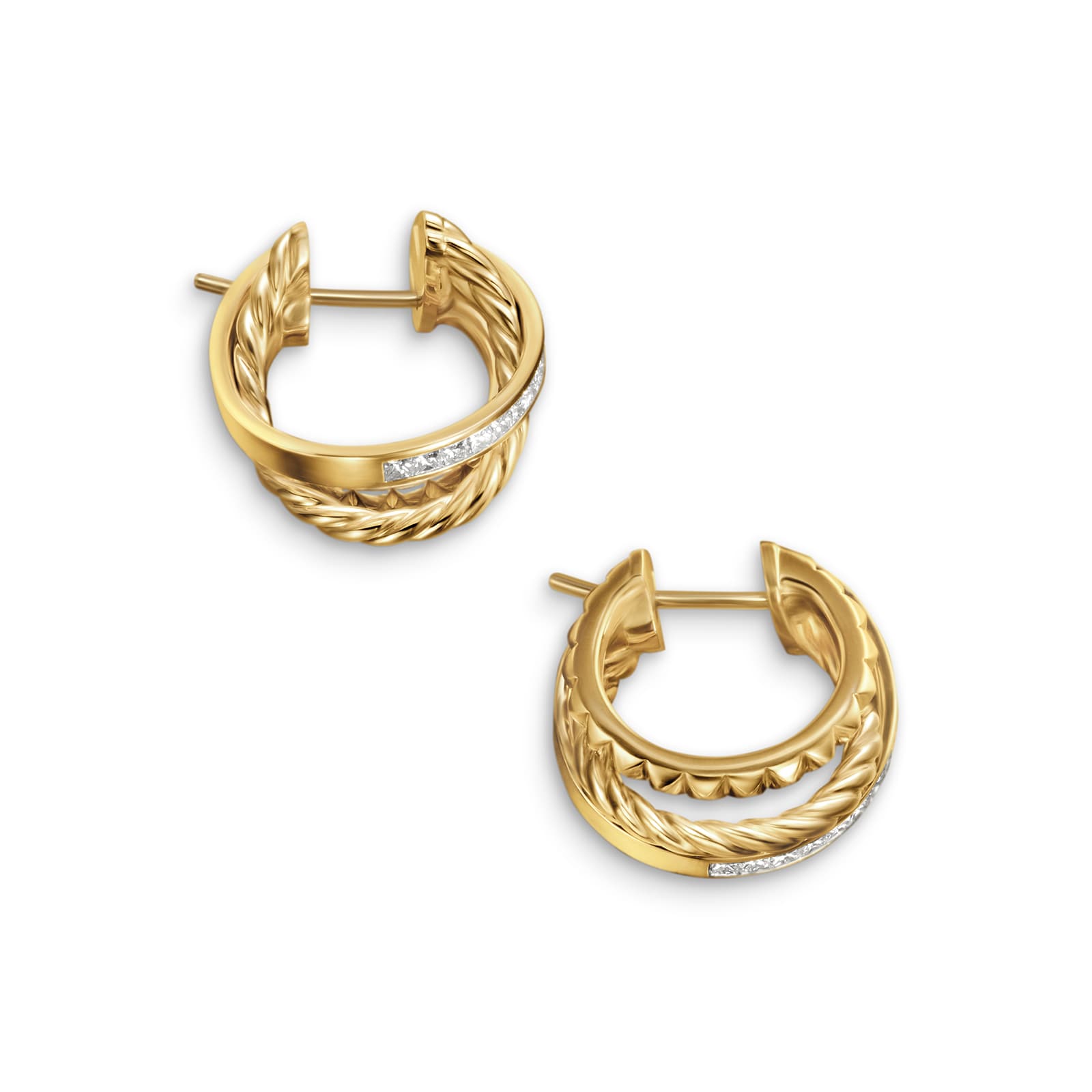 David Yurman Crossover Trio Multi Row Hoop Earrings In 18ct Yellow Gold With Diamonds, 18mm David Yurman Crossover Trio Multi Row Hoop Earrings In 18ct Yellow Gold With Diamonds, 18mm