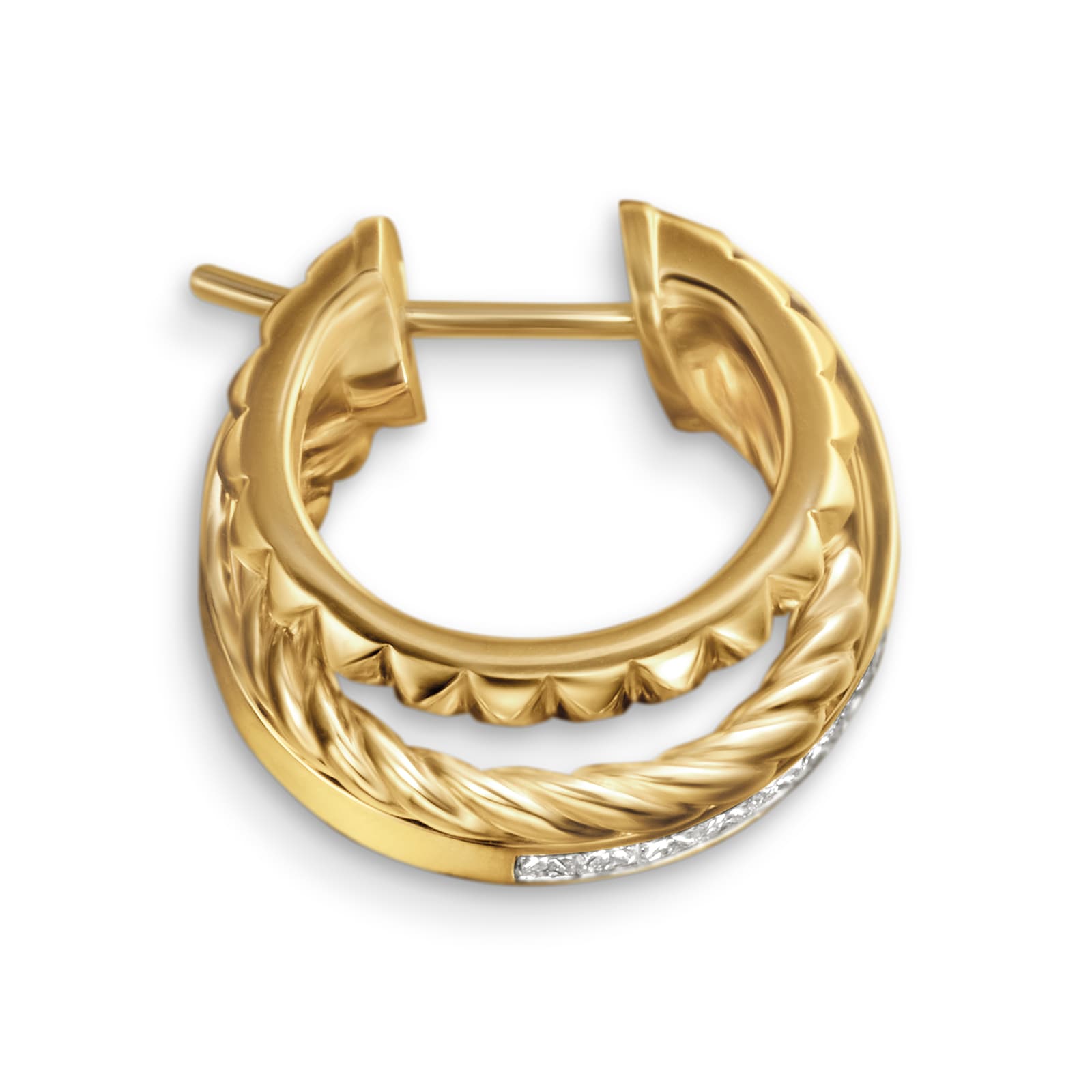 David Yurman Crossover Trio Multi Row Hoop Earrings In 18ct Yellow Gold With Diamonds, 18mm David Yurman Crossover Trio Multi Row Hoop Earrings In 18ct Yellow Gold With Diamonds, 18mm