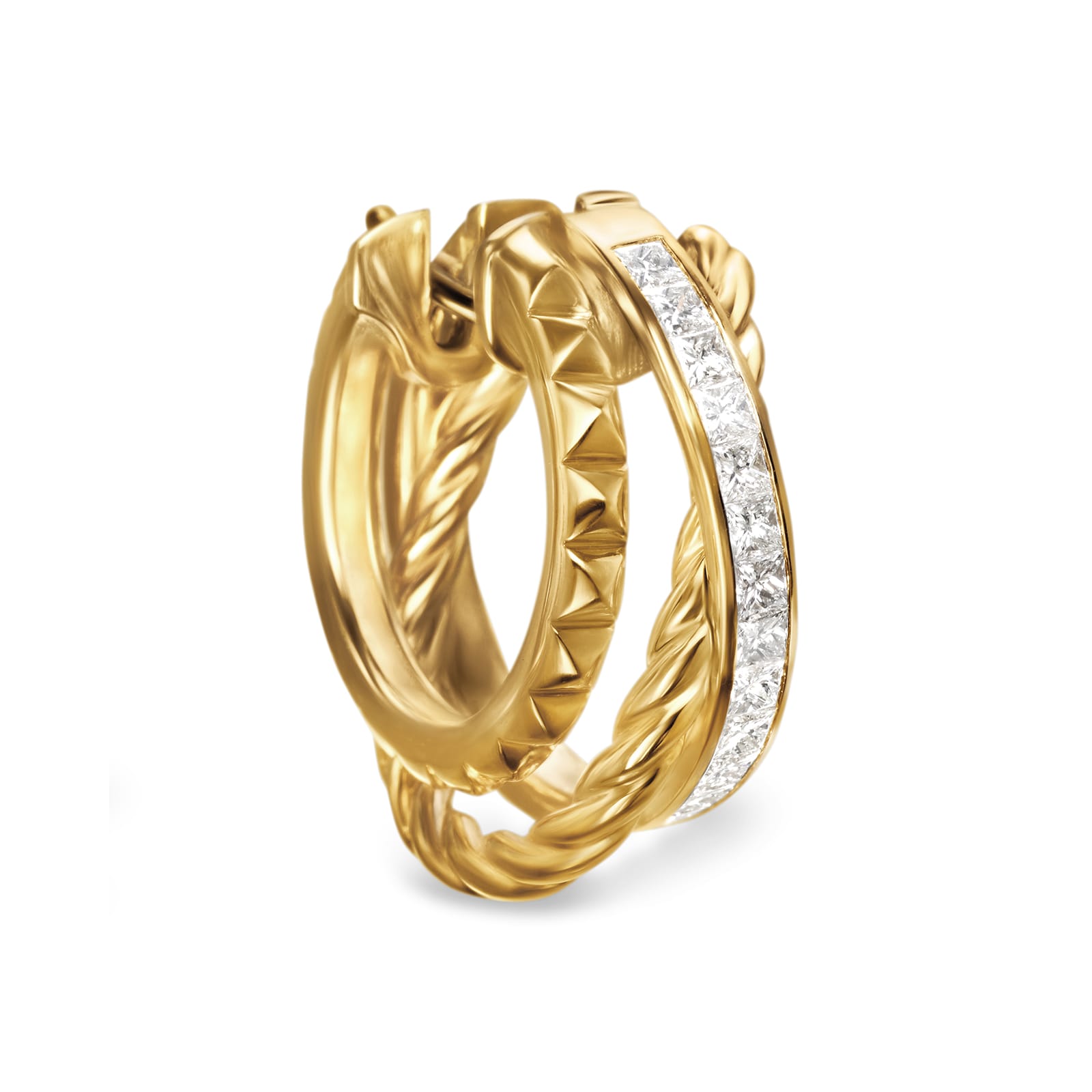 David Yurman Crossover Trio Multi Row Hoop Earrings In 18ct Yellow Gold With Diamonds, 18mm David Yurman Crossover Trio Multi Row Hoop Earrings In 18ct Yellow Gold With Diamonds, 18mm