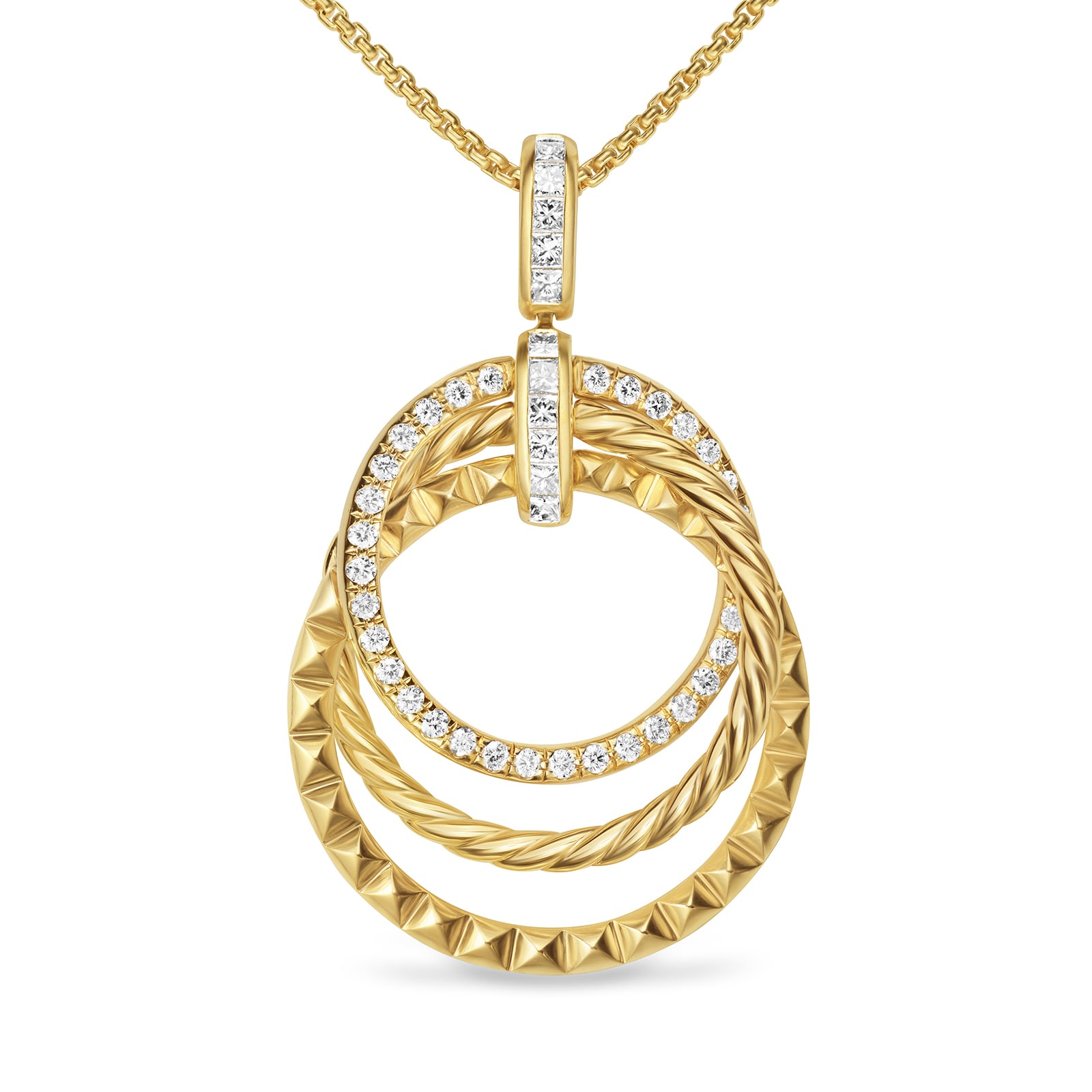 David Yurman Crossover Trio Pendant Necklace In 18ct Yellow Gold With Diamonds, 24mm David Yurman Crossover Trio Pendant Necklace In 18ct Yellow Gold With Diamonds, 24mm