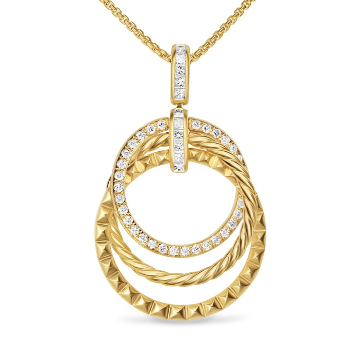 David Yurman Crossover Trio Pendant Necklace In 18ct Yellow Gold With Diamonds, 24mm