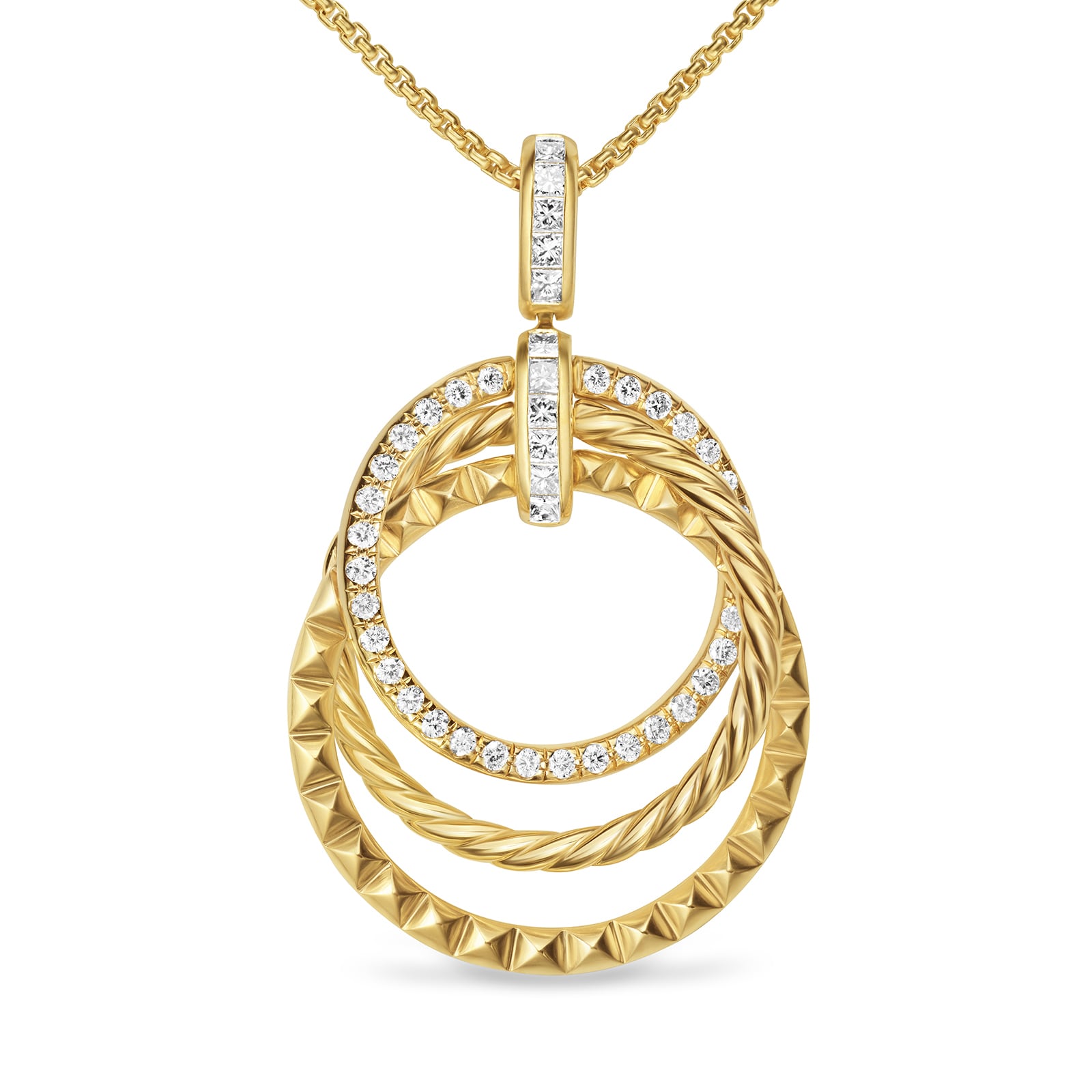 David Yurman Crossover Trio Pendant Necklace In 18ct Yellow Gold With Diamonds, 24mm