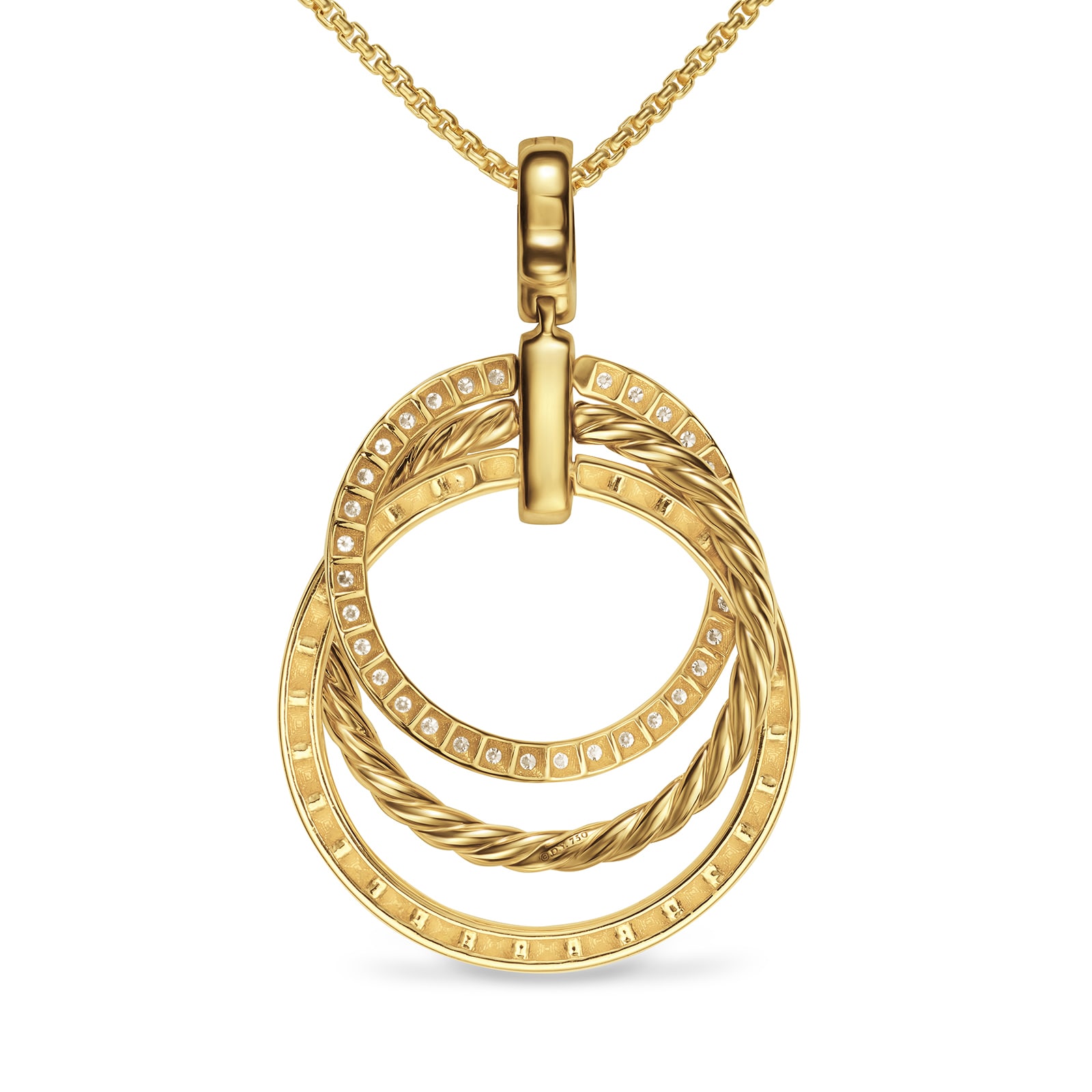 David Yurman Crossover Trio Pendant Necklace In 18ct Yellow Gold With Diamonds, 24mm David Yurman Crossover Trio Pendant Necklace In 18ct Yellow Gold With Diamonds, 24mm