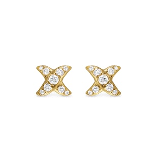 David Yurman Crossover X Stud Earrings In 18ct Yellow Gold With Diamonds, 6mm