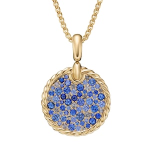 David Yurman DY Elements® Colour Pendant In 18ct Yellow Gold With Pavé Blue Sapphires and Diamonds, 30mm