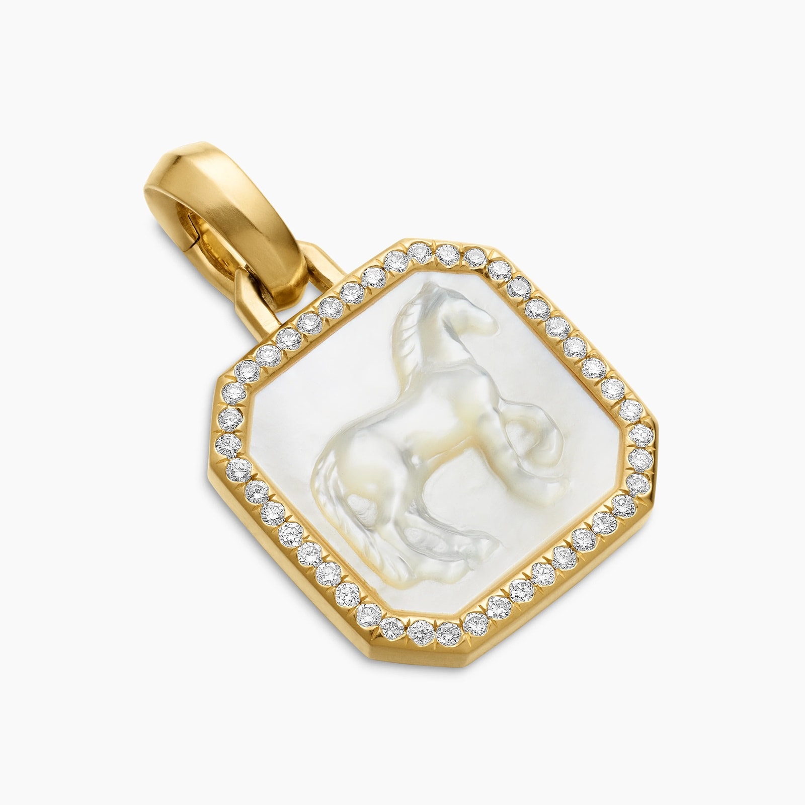 David Yurman Petrvs® Horse Amulet In 18ct Yellow Gold With Mother Of Pearl and Diamonds, 16.4mm