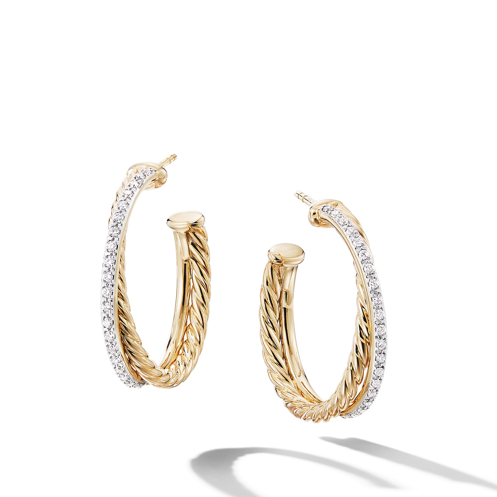 David Yurman Crossover Hoop Earrings In 18ct Yellow Gold With Diamonds, 26.5mm