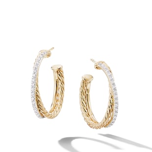 David Yurman Crossover Hoop Earrings In 18ct Yellow Gold With Diamonds, 26.5mm