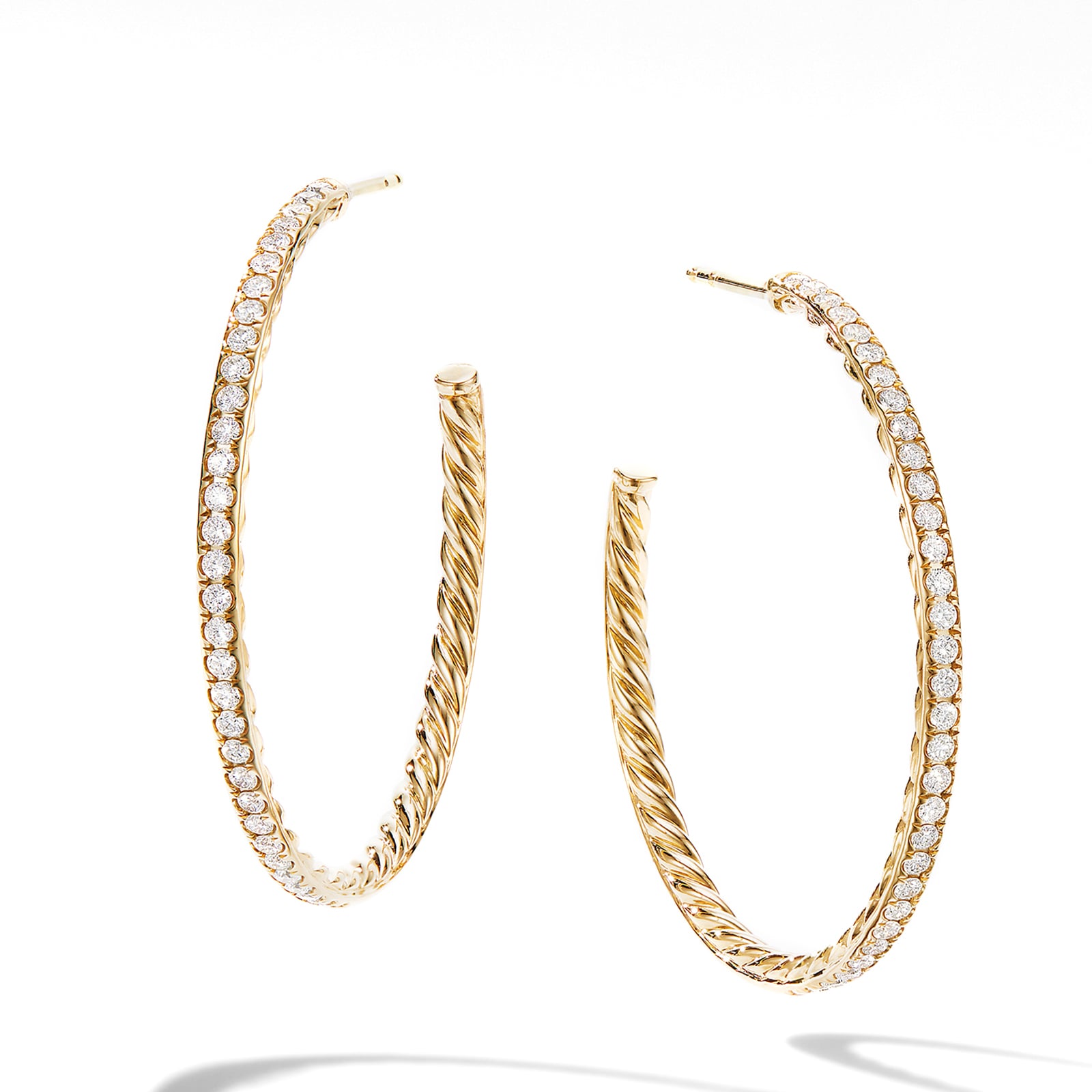 David Yurman Pavé Hoop Earrings In 18ct Yellow Gold With Diamonds, 38mm