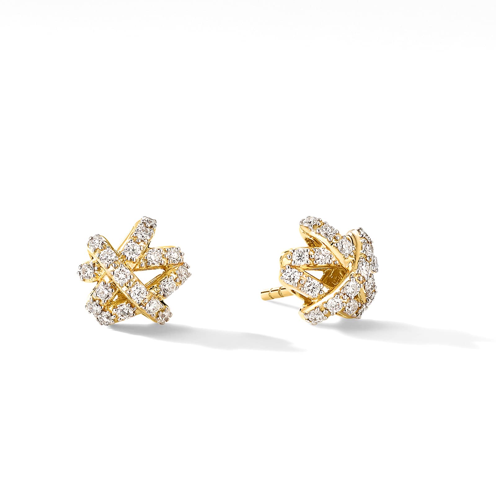 David Yurman Pavé Crossover Stud Earrings In 18ct Yellow Gold With Diamonds, 9mm