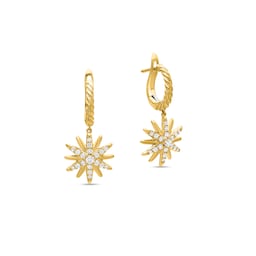 37900505 - Starburst Drop Earrings In 18ct Yellow Gold With Diamonds, 25mm