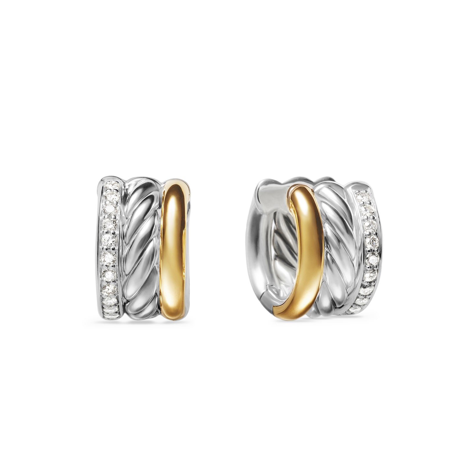 DY Mercer™ Huggie Hoop Earrings In Sterling Silver with 18ct Yellow Gold and Diamonds, 14mm