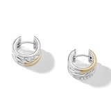David Yurman DY Mercer™ Huggie Hoop Earrings In Sterling Silver with 18ct Yellow Gold and Diamonds, 14mm